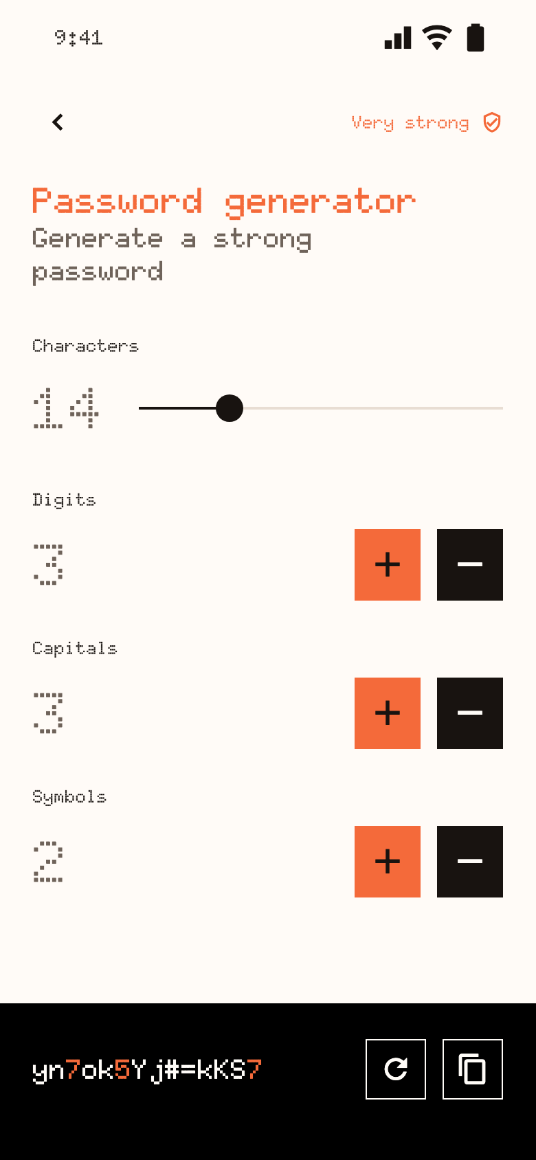 The password generator with length and character controls